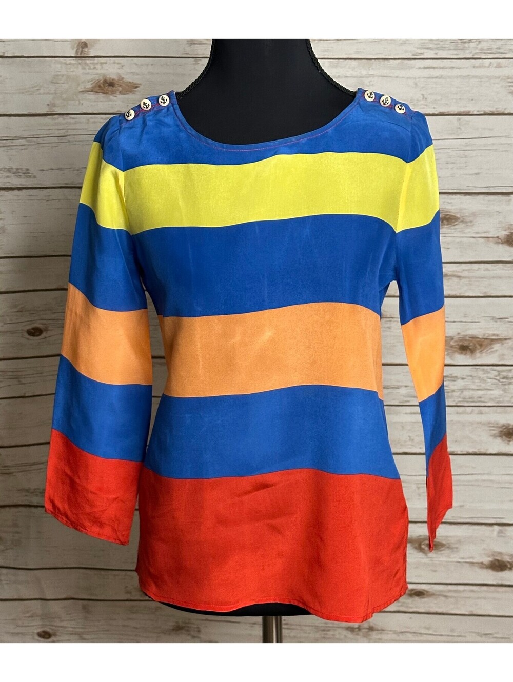 J.Crew multicolored colorblock 3/4 length sleeve 100% silk blouse Size 0 preppy